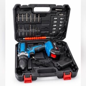 Blue Cordless Drill Set with Accessories